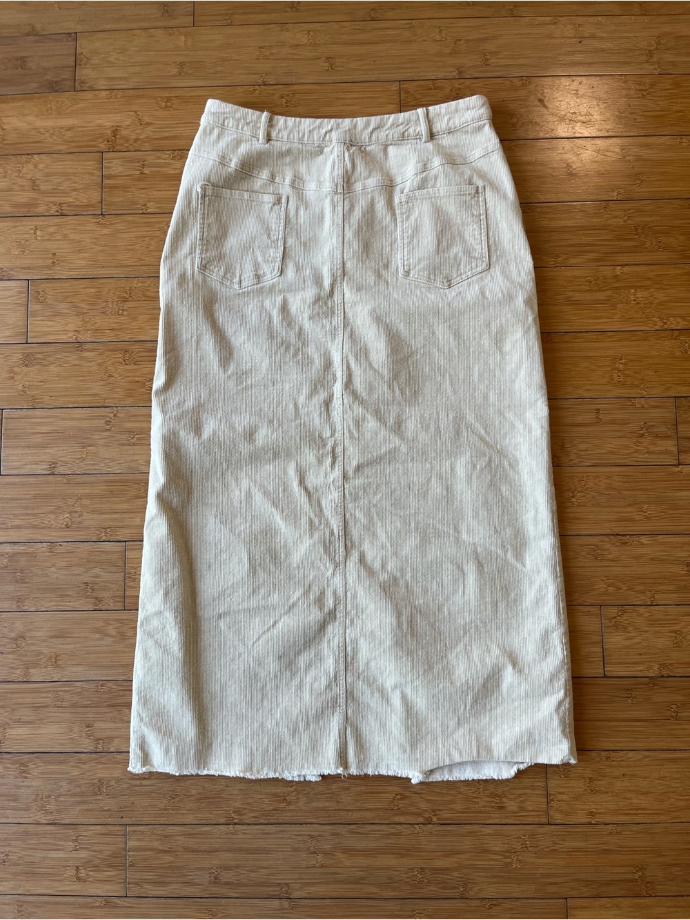 Mystree Cream High-Waist Western Corduroy Midi Skirt with Front Slit Raw Hem - Picture 10 of 11